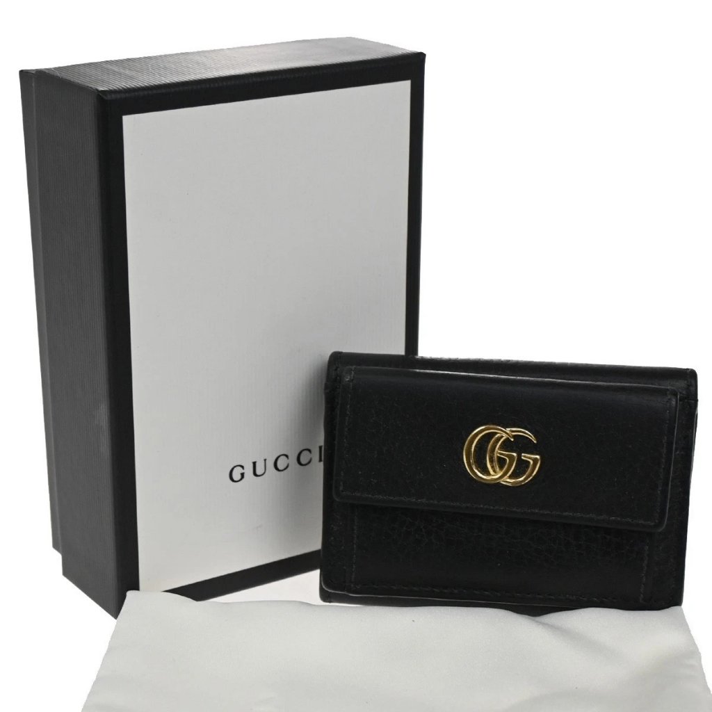 Gucci Gg Logo Marmont Trifold Mini Wallet Leather Black 523277 67ma033